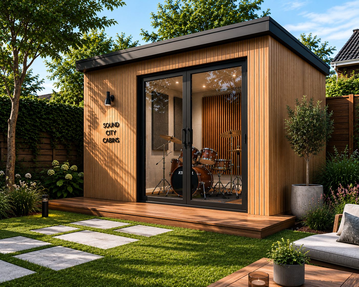 Sound City Cabins — Drumbooth SCC, drumkit cabin met sightline-raam